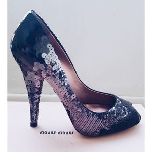 Miu Miu Sequin Peeptoe Pumps
